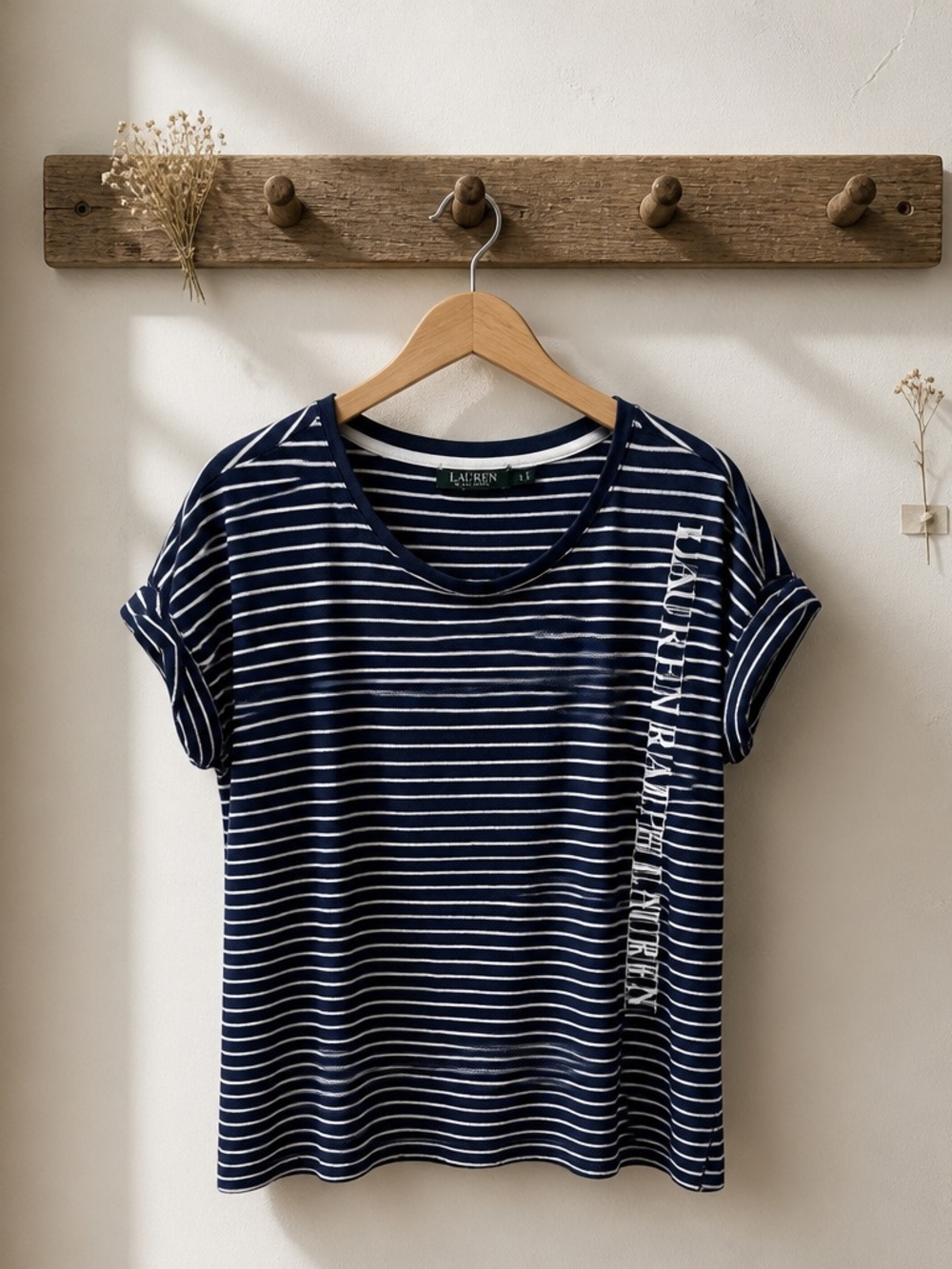 Ralph Lauren Navy and White Striped Short Sleeve Tee